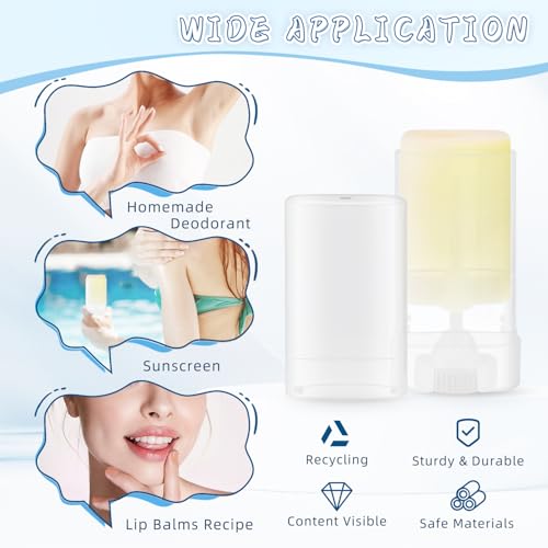 50 Pack 0.5 oz/15ml Clear Deodorant Container,Empty Oval Twist-Up Plastic Tubes Portable Containers for Chapstick,Large Lip Balm,Lotion Bar Sticks,Perfume Solid Lotion,Sunscreen-Pocket Deodarant Tube