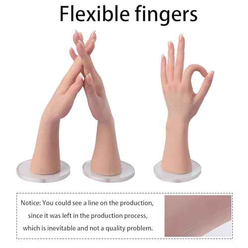 Realistic Life Size Silicone Female Hand Mannequin for Jewelry Display Nail Art Practice Photography Flexible Fingers Durable Lifelike Fake Hand Model (Pair Hand Without Skeleton, Brown)