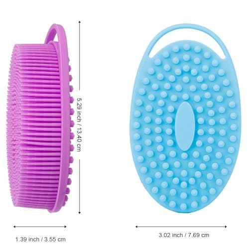 Soft Silicone Body Scrubber 3 PCS Silicone Body Shower, Silicone Loofah 2 in 4 Bath and Shampoo Brush, Body Scrubber Shower Cleaning Exfoliating Use for Sensitive Skin, Lather Well, Blue,Green,Purple