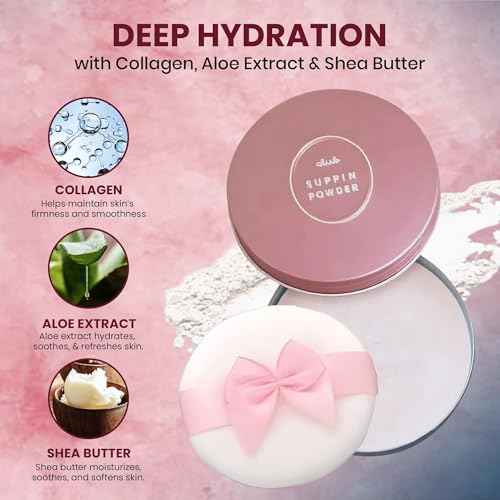 Club Suppin Translucent Pressed Powder Foundation & Overnight Skincare, Makeup Setting Powder & Face Finish POWDER with Shea Butter, Amino Acids& Aloe Extract by Japanese Skincare PINK PLUSH (2 pk)