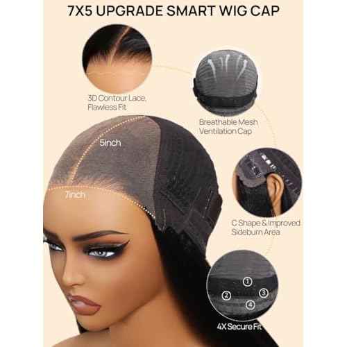 Julia Hair 12 Inch Yaki Straight Drawstring Wigs Human Hair Put On and Go Glueless Bob Wig 7x5 Bye Bye Knots Pre Plucked Pre-Cut Lace Closure Wig Beginner Friendly Black Short Yaki Bob Bleached Knots