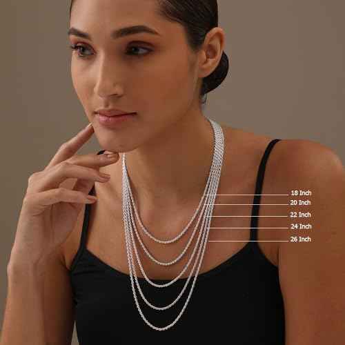 LeCalla Solid 925 Sterling Silver, 18K Gold Plated & Rhodium Plated 3 MM Diamond-Cut Braided Rope Chain Necklace for Men Women (18, 20, 22, 24, 26 Inches), Made in Italy