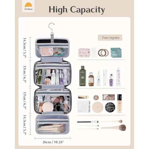 Travel Hanging Toiletry Bag for Women - Waterproof Cosmetic Organizer with Clear Window, Lightweight Bathroom Bags for Essentials, Makeup, Shampoo, Toiletries Black, Medium