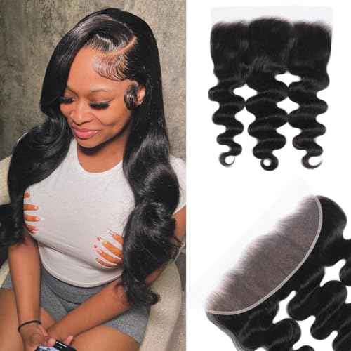 13x4 SKINLIKE Real HD Lace Frontal Only Human Hair 13x4 Body Wave Frontal Closure 0.10mm Ultra Thin Invisible Lace Pre-plucked Melted Hairline Natural Black 18 Inch