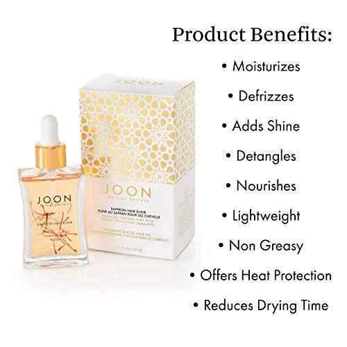 Joon Moisturizing Trio Set | 1.1oz Saffron Hair Elixir, 10.1oz Saffron Rose Shampoo and Conditioner