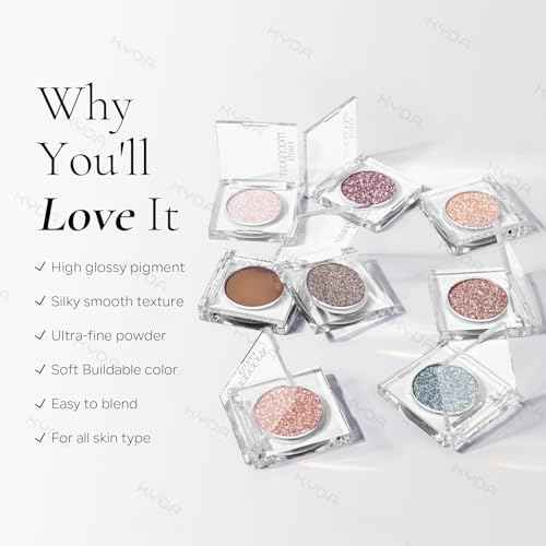 KYDA Single Glitter Eyeshadow, Pale Champagne Silver Eyeshadow, Lasting Blendable Shimmer Pearl Eyes Shadow, Sparkling Eyes Glitter, Soft Buildable Glossy Color, Wet Look Effect, Weaving Maid