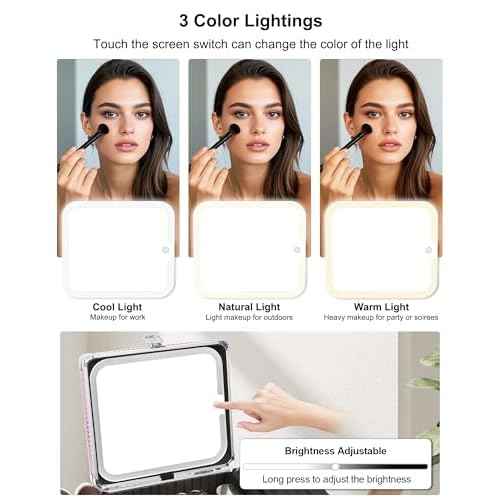 Relavel Makeup Bag with LED Mirror, Makeup Box Travel Train Case with Rechargeable Lighted Mirror, Cosmetic Brush Organizer Storage for Makeup Artists Gifts for Women and Girls, Pink