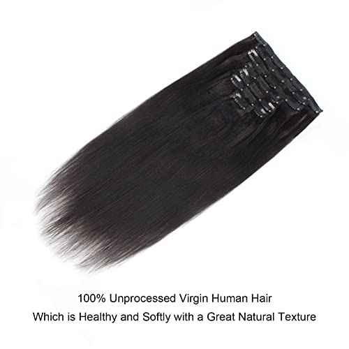 Lovrio 9A Yaki Straight Clip in Human Hair Extensions Double Weft Straight Clip in Hair Extensions Human Hair for Black Women 16 Inch Natural Black Yaki Clip ins Hair 120 Grams 7 Pieces With 17 Clips