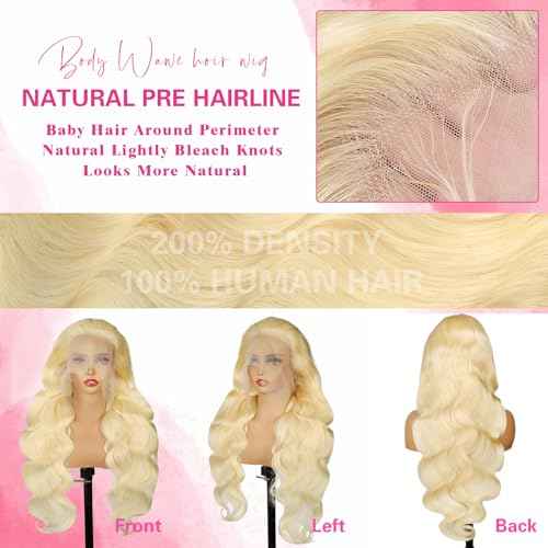 BZN 613 13x6 Lace Front Wig Human Hair 28 Inch Body Wave Blonde Wig Human Hair Pre Plucked 613 HD Lace Frontal Wig with Baby Hair 200 Density