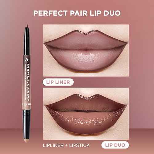 Absolute New York ALD07 Perfect Pair Lip Duo, Fuller and Poutier Lips, Deeper Shade For Lip Contouring, Satin Lipstick and Lip Liner
