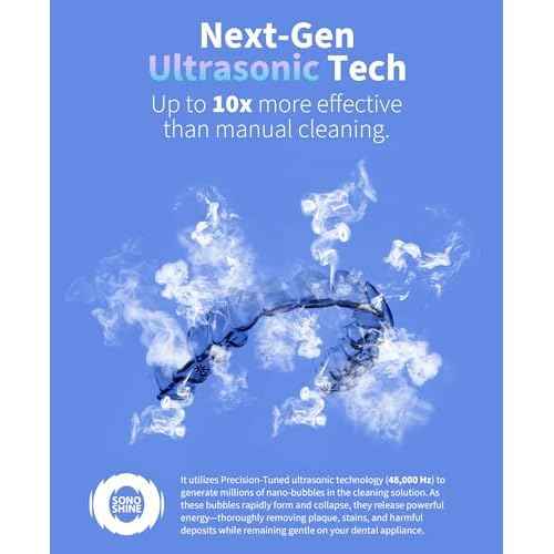 Ultrasonic Retainer Cleaner ? Auto-Adjust 39-48kHz Sonic Retainer Cleaner Machine for Aligner, NightGuard, Mouth Guard, Denture & More | Easy & Quiet