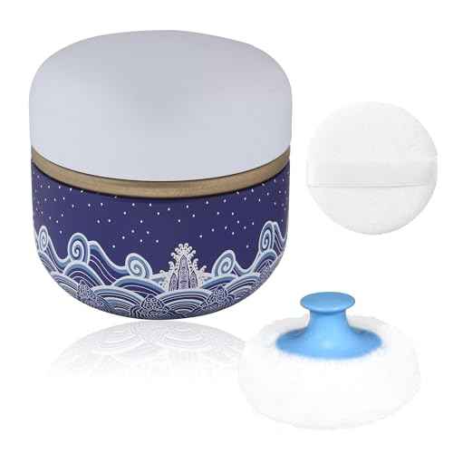 WEMEGA Body Powder Case with Powder Puff Powder Container Tea Box for Baby and Women Powder Puff and Powder Case for Travel (Blue Sea1)