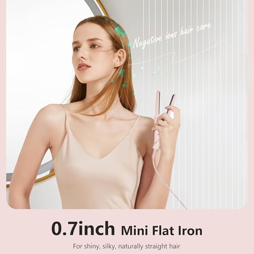 ANGENIL Mini Hair Straightener Flat Iron for Short Hair | 0.7 Inch Ceramic Dual Voltage Hair Straightener | Small Flat Iron Edges | Silicone Heat Resistant Design | Fast Heating to (280¢µ- 320¢µ -380¢µ)