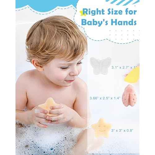 MoHern Konjac Baby Sponge for Bathing, 3Pcs Natural Cute Shapes, Kids Bath sponges for Infants, Toddler Bath time, Plant-Based, Extra Soft