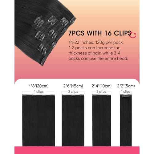 Youngsmile Clip in Hair Extensions Real Human Hair, Human Hair Clip in Extensions for Women, #1 Jet Black,Soft Silk Straight,14 inch 120 Gram 7pcs (CLIP#1-14Inch)
