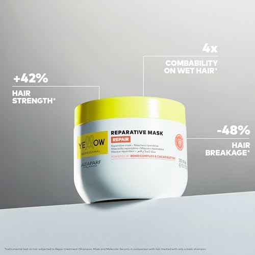 ALFAPARF MILANO Yellow Professional Repair Reparative Mask for Damaged Hair - Powered By Bond Complex & Cacao Butter - Designed For Intense Strength (16.9 fl oz / 500ml)