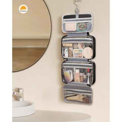 Travel Hanging Toiletry Bag for Women - Waterproof Cosmetic Organizer with Clear Window, Lightweight Bathroom Bags for Essentials, Makeup, Shampoo, Toiletries Black, Medium