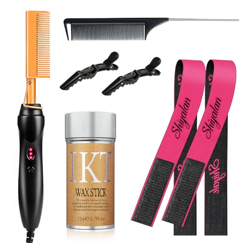 Hot Comb Set 7Pcs, Electric Hair Straightener Pressing Comb for Black Hair, Hot Comb Set with Wig Wax Stick, Lace Band, Rat Tail Comb £¦Salon Clips