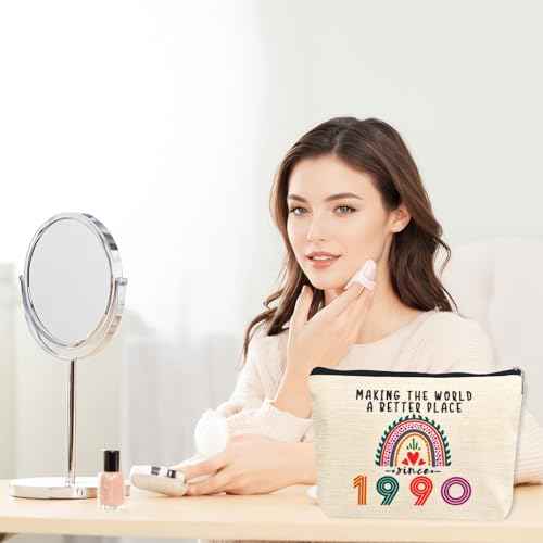 35th Birthday Gifts for Her Makeup Bags, 1990 Happy 35th Birthday Decorations for Women Her, 35 Year Old Gifts Ideas for Daughter, Sister, BFF, Female, Cosmetic Travel Pouch