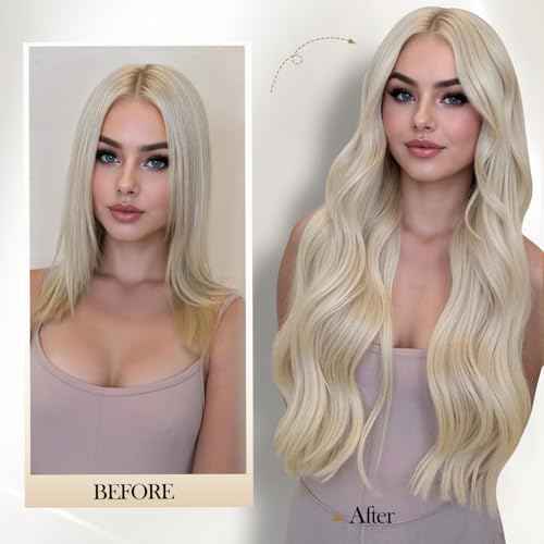 Micro Ring PU Hair Extensions Remy Human Hair Extension Platinum Blonde Glueless Skin Weft Human Hair Extensions PU Invisible Tape in Hair Extension for Women (70g 8Pcs,20 Inch)