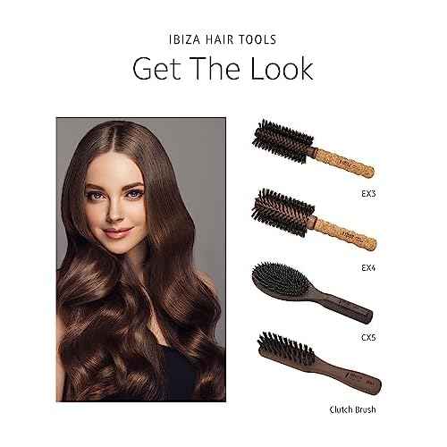 Ibiza Hair Round Boar Bristle Brush (EX Series) | Lightweight with Reinforced Bristles & Cork Handle | Adds Shine & Texture | Ideal for Medium to Long Styles