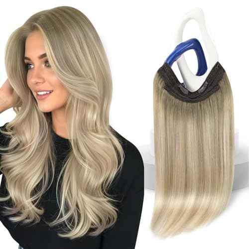 Sunny Hair Wire Hair Extensions Real Human Hair Fish Line Human Hair Extensions Invisible Wire Extensions Ash Blonde to White Blonde #Sun 18 Inch