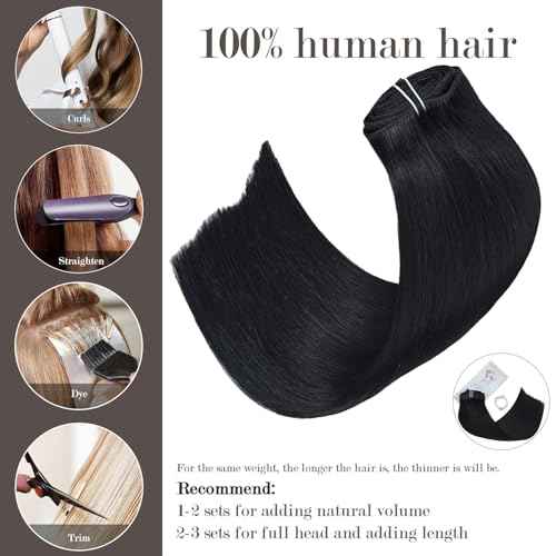 Honsoo Black Hair Extensions Clip in Real Human Hair Extensions Jet Black 20in 120g 7Pcs Long Straight Soft Hair Extensions For Black Women