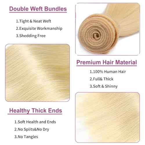 613 Bundle Human Hair 32 Inch Straight Blonde 1 Bundle Human Hair 14A Grade 100% Unprocessed Brazilian Virgin 613 Straight 1 Bundle
