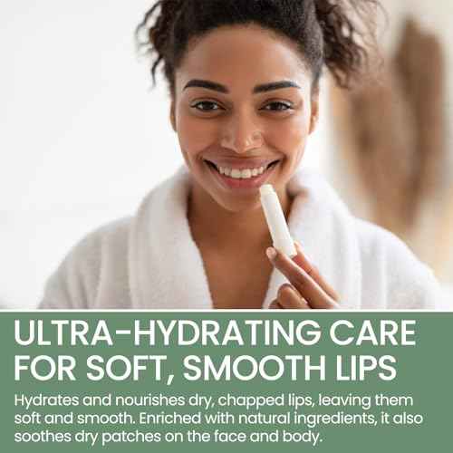Organic Lip Treatment Balm Ultra Hydrating & Nourishing Care for Dry, Chapped, Cracked Lips & Skin, Visibly Smooths Wrinkles & Fine Lines, Natural Skin Care, 6 Pack Gift Set, Women and Men