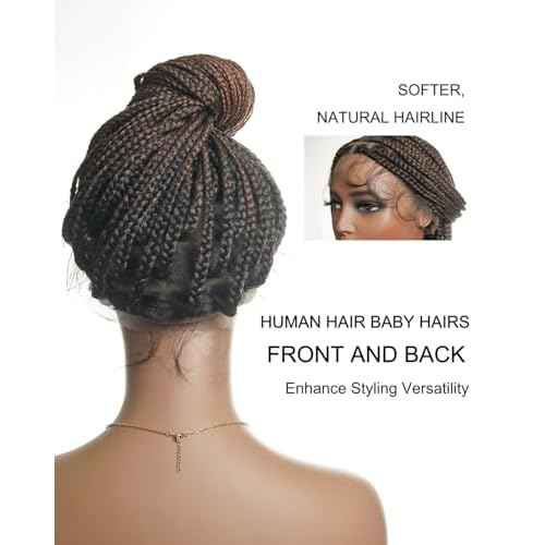 24" 360¡Æ Knotless Box Braided Wig with Swiss HD Full Lace ? Pre-Cut, Black, 100 Strands, Lightweight Synthetic with Human Hair Baby Hair