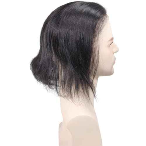 Swiss Lace Front with PU Men's Toupee Man Hairpieces Human Hair Replacement System for Men 4.5x7inch 10inches Long Hair 1B Black Color