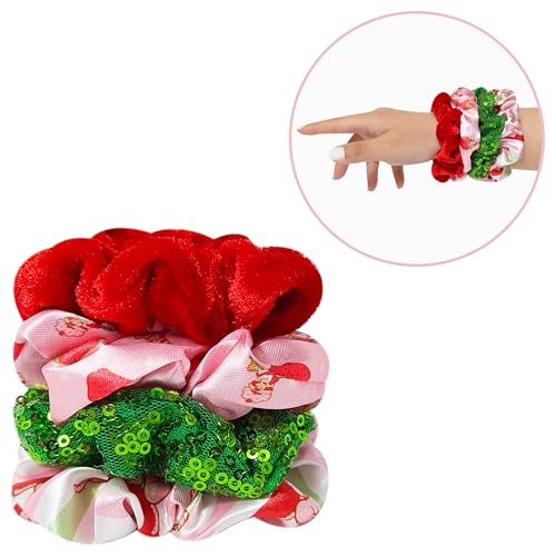 LUV HER Strawberry Shortcake Hair Accessory Set ? 5 Pieces: 1 Detangling 9-inch Hairbrush & 4 Scrunchies, Elastic Hair Ties, Ages 3+