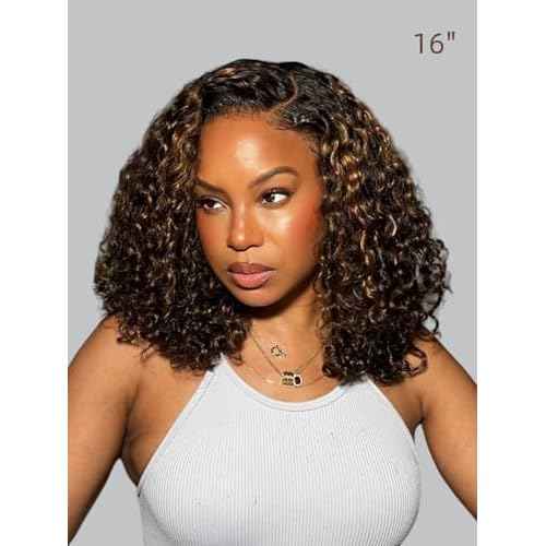 BLY Highlight Wear and Go Glueless Wig Water Wave Human Hair Wigs for Women 18 Inch 5x7 HD Lace Pre Cut Pre Plucked 2/30 Ombre Brown Colored Deep Wave Lace Front Wig 180% Density