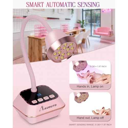 UV LED Nail Lamp for Gel Nails Polish, Flash Cure 36W Rechargeable Cordless Gooseneck Mini Nails Light, Quick Dryer with Timers Smart Sensor Ambient Lighting, Home DIY & Professional Manicure, Pink