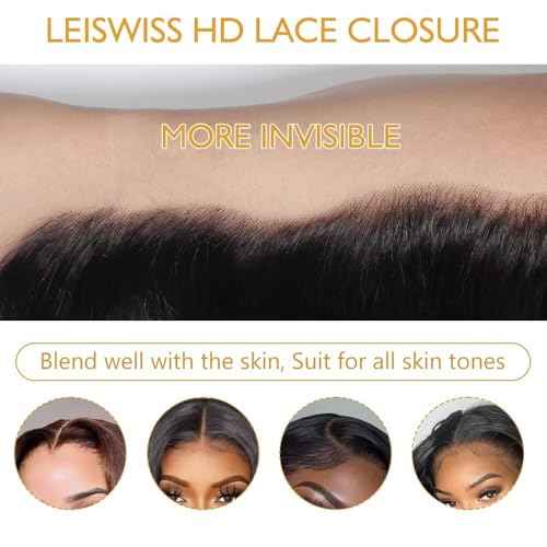 5x5 Burmese Curly Clousre Human Hair Hd Lace Closure 0.10 mm Invisible Ultra-Thin 5x5 Hd Lace Single Knot Pre Plucked 12a Brazilian Raw Human Hair Extensions Nature Black 18 Inches