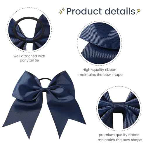 YLEN YHXX 20 PCS 8 Inch Cheer Hair Bows Large Cheer Bows Ponytail Holder Elastic Band Handmade Hair Accessories for Cheerleaders Teen Girls College Sports Outfit Uniform£¨Navy Blue£©