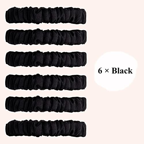 VLOMOT 6 Pcs Set 100% Pure Mulberry Silk Hair Scrunchies Silk Hair Ties with 6 Chic Colors Everyday Skinny Scrunchies Silk Ponytail Holders Hair Care No Damage (Black)