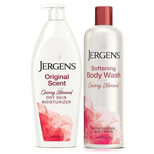 Jergens Original Scent, Cherry Almond, Dry Skin Moisturizer and Softening Body Wash, 2ct Bundle