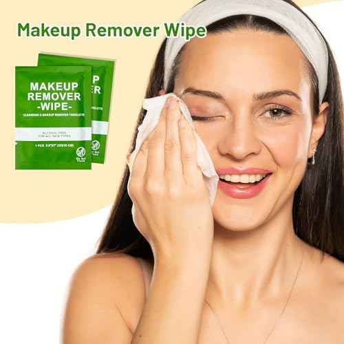 200 Count Makeup Remover Wipes Bulk Individually Wrapped, Travel Towelette Makeup Remover Individual Gentle Cleansing for Face Mascara Lipstick Remove Makeup
