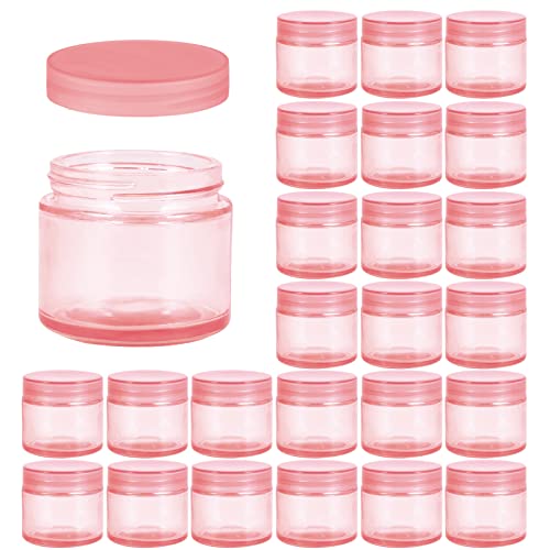 2oz Glass Jars 24 Pack, Hoa Kinh Mini Round Pink Glass Jars with Inner Liners and Pink Lids, Perfect for Storing Lotions, Powders and Ointments.