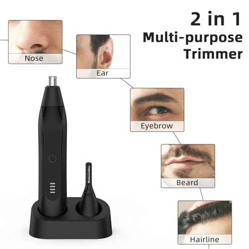 Ear and Nose Hair Trimmer for Men Women, Eyebrow and Facial Hair Trimmer with Powerful Motor and Dual-Edge Blades Rechargeable Painless 2 in 1 Metal Trimming Tool (Black)