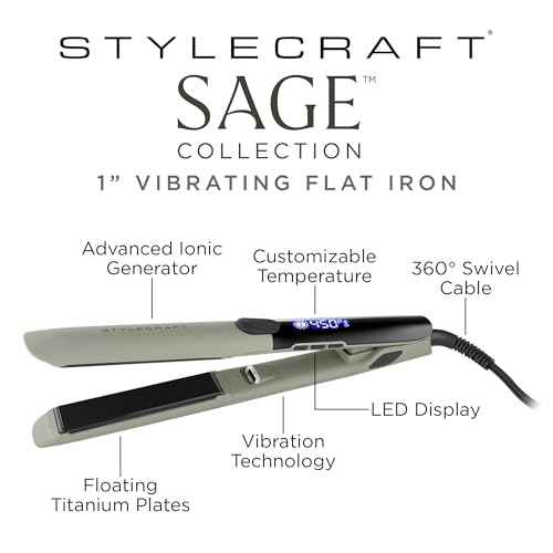 StyleCraft Sage ? Professional Smooth Gliding Vibrating 1¡±-Inch Keratin Sealing Flat Iron with Titanium Plates and LED Display for Silky Smooth Hair