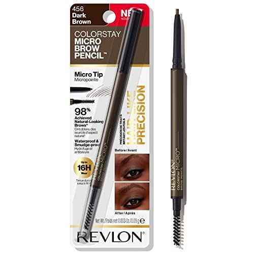 Revlon ColorStay Micro Eyebrow Pencil with Built In Spoolie Brush, Infused with Argan and Marula Oil, Stocking Stuffer for Her, 456 Dark Brown, 0.003 oz