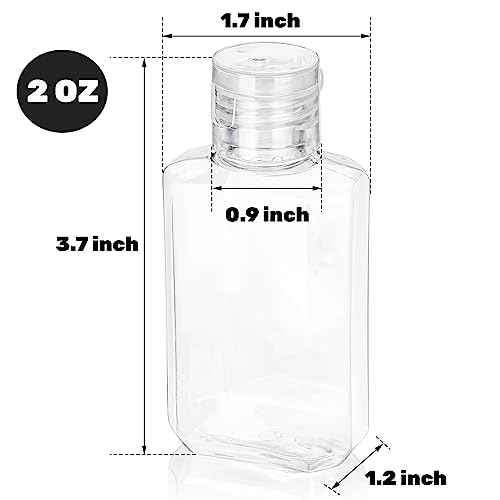 60 Pack Plastic Refillable Flip-Top Bottles, 2 OZ Clear Empty Travel Hand Sanitizer with Flip Cap, Portable Small Liquid Squeeze Container for Shampoo, Lotions, Liquid Body Soap, Creams