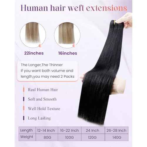 LaaVoo Sew in Hair Extensions Real Human Hair 24 Inch 120g Weft Hair Extensions Human Hair Black Women Weft Extensions Sew in Long Straight Jet Black