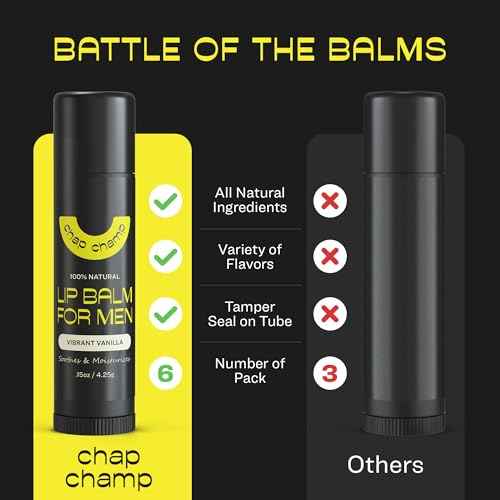 Lip Balm for Men - All Natural Chapstick - Great Stocking Stuffer - Vitamin E and Beeswax - Chapstick for Men - Peppermint, Coconut & Vanilla Lip Balm - Made in the USA (6 pack)