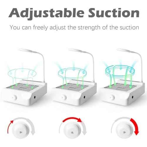 Nail Dust Collector Low Noise, AONOLOVO Powerful Nail Vacuum Dust Collector Suction Fan with Lamp for Nail Tech Acrylic Nails Gel Dip Powder Removal, with Nail Dust Brush, 03-White