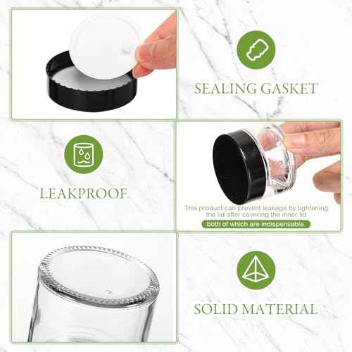 Domensi 100 Pcs 1 oz Glass Jars with Lids Bulk Round Glass Cosmetic Jars for DIY Lip Balm Small Travel Containers with Inner Liner for Lotions Powders Ointments Sample Cream(Clear, Black)