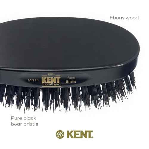 Kent MN11 Finest Men's Hair and Facial Brush for Beard Care - 100% Natural Black Boar Bristle Brush for Mens Grooming, Scalp Stimmulating, 360 Wave, and Beard Straightener For Men's Hair Care