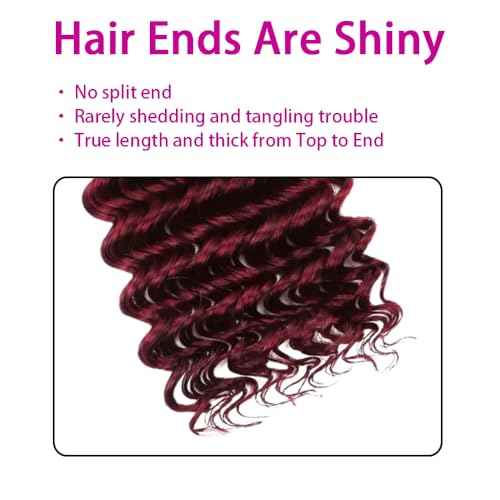 Burgundy Human Braiding Hair 20 Inch Deep Wave Bulk Human Hair for Braiding No Weft 2 Bundles 100g Curly Braiding Hair Brazilian Curly Human Hair Extensions for Boho Braids 99J Red Braiding Hair